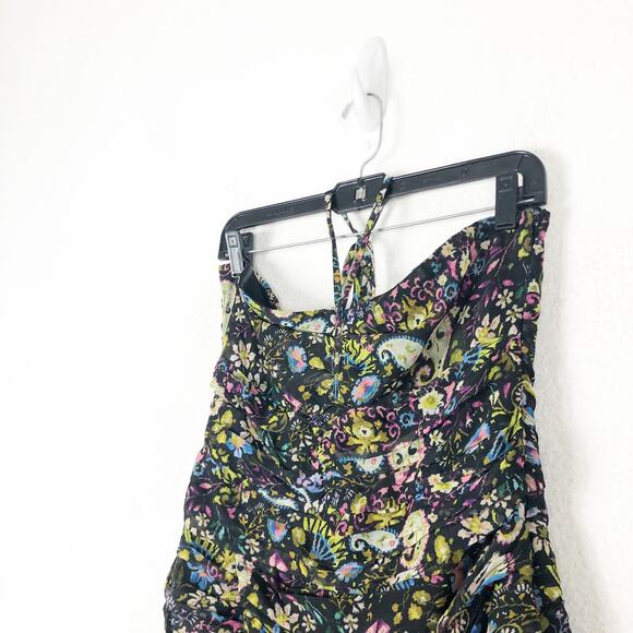 Zara Floral Mini Dress Large Ruched Bodycon Halter Sweetheart Paisley Print - Picture 7 of 14
